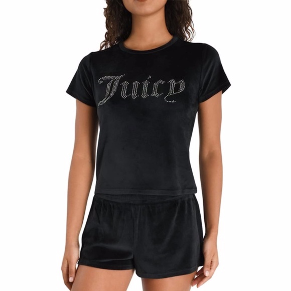 Juicy Couture Velour Rhinestone Spell Out Tee Black Large - Picture 12 of 17